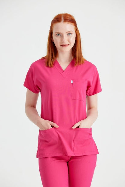 Costum Medical Elastan Roz Fuchsia, Pentru Femei - Model Classic Flex