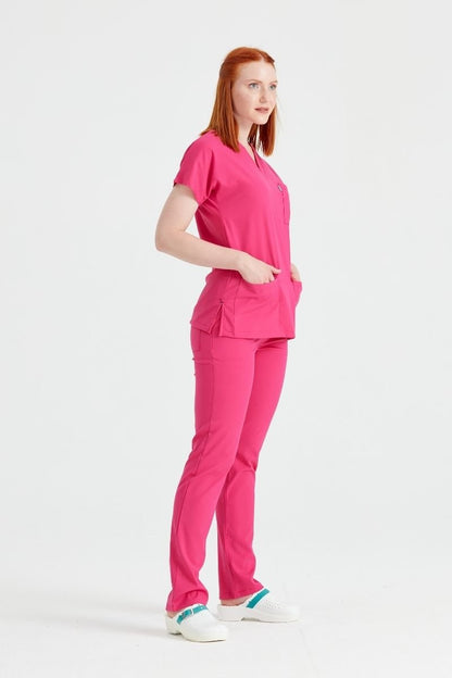Costum Medical Elastan Roz Fuchsia, Pentru Femei - Model Classic Flex