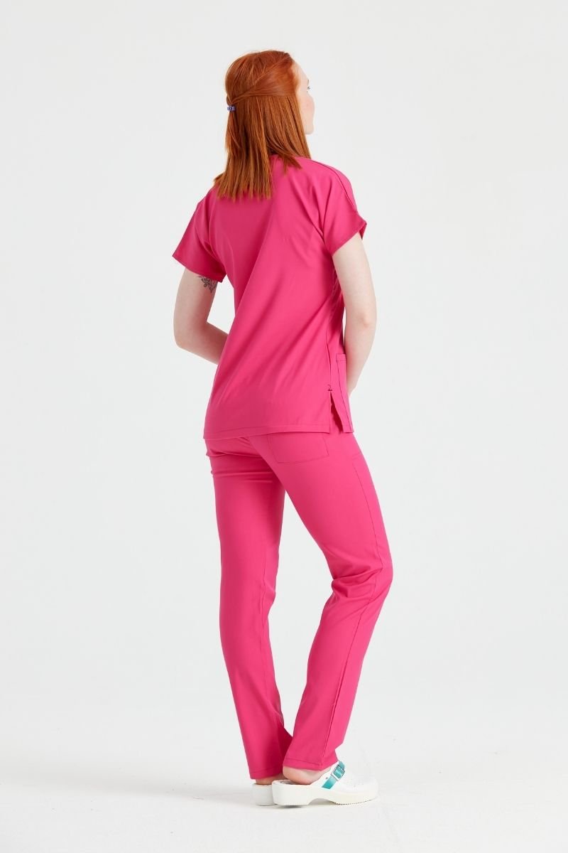 Costum Medical Elastan Roz Fuchsia, Pentru Femei - Model Classic Flex