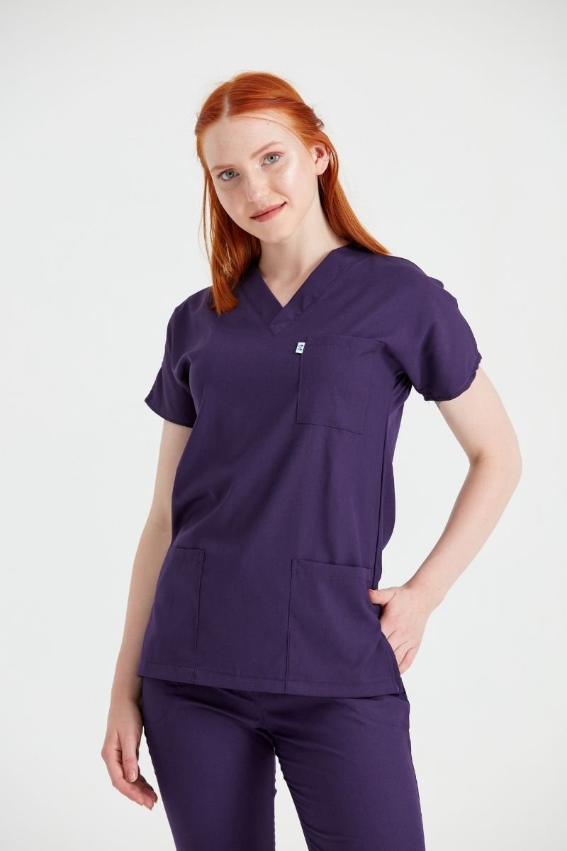 Costum Medical Elastan Mov, Pentru Femei - Purple - Model Classic Flex in
