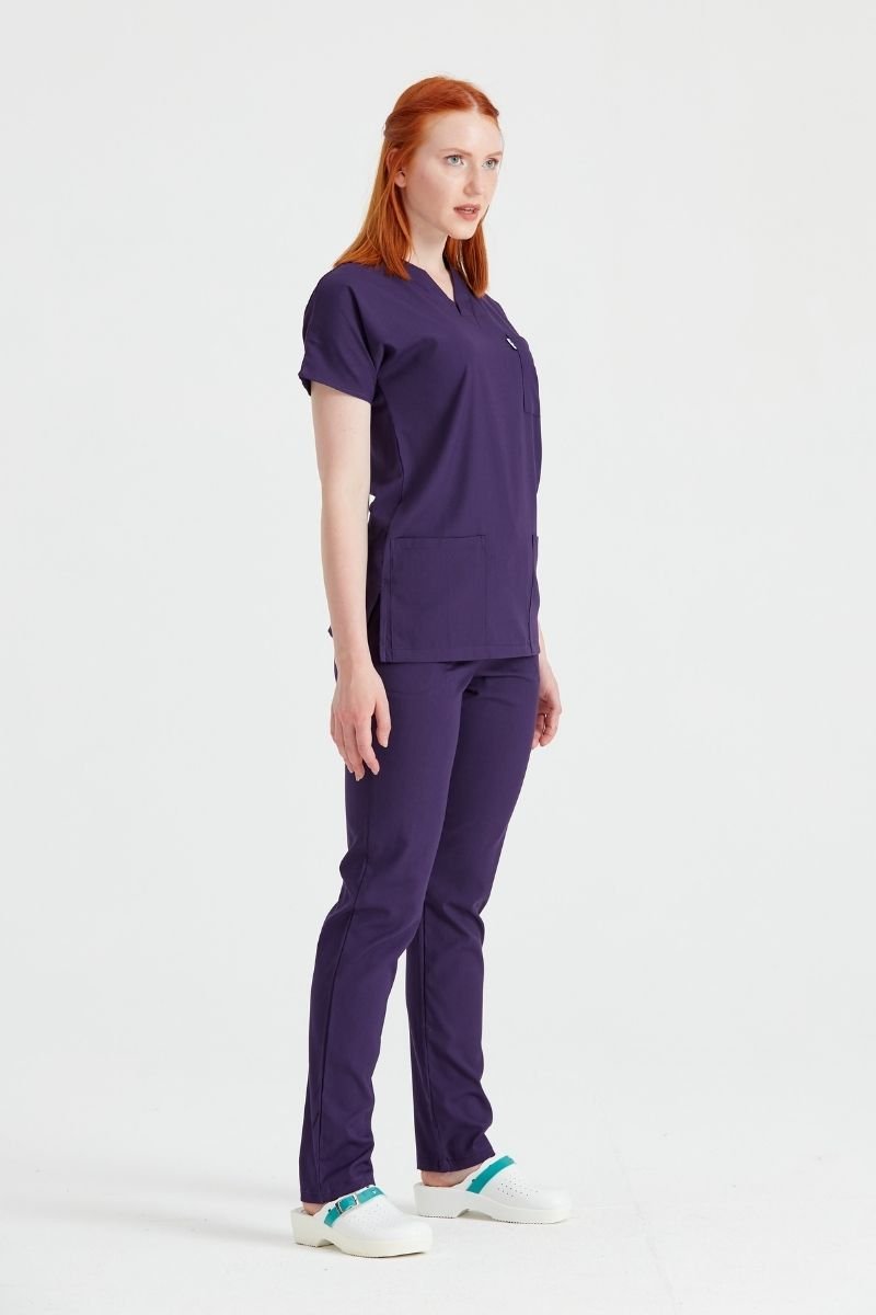 Costum Medical Elastan Mov, Pentru Femei - Purple - Model Classic Flex in