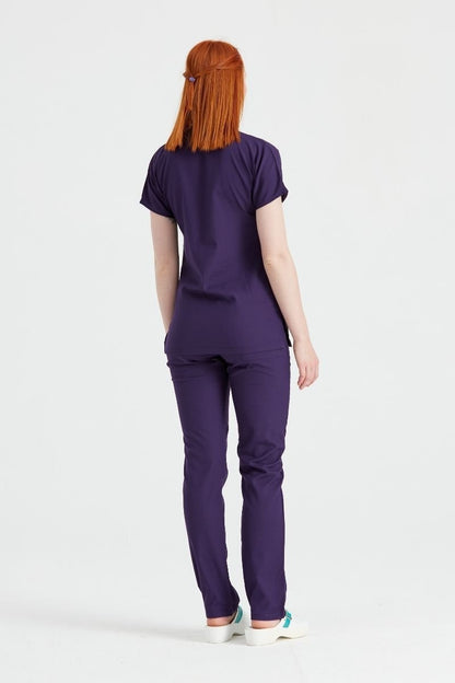 Costum Medical Elastan Mov, Pentru Femei - Purple - Model Classic Flex in