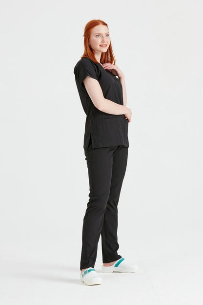 Costum Medical Elastan Negru, Pentru Femei - Black - Model Classic Flex