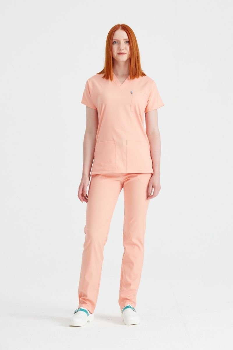 Costum Medical Elastan Piersica, Pentru Femei - Peach - Model Classic Flex