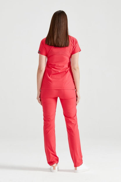 Costum Medical Elastan Rosu Corai, Pentru Femei - Coral - Model Classic Flex