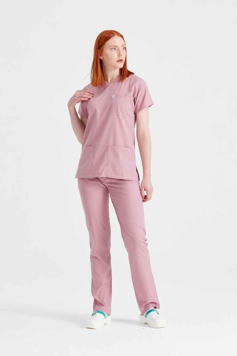 Costum Medical Elastan Roz Pudra, Pentru Femei - Rose - Model Classic Flex