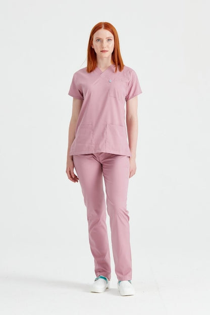 Costum Medical Elastan Roz Pudra, Pentru Femei - Rose - Model Classic Flex