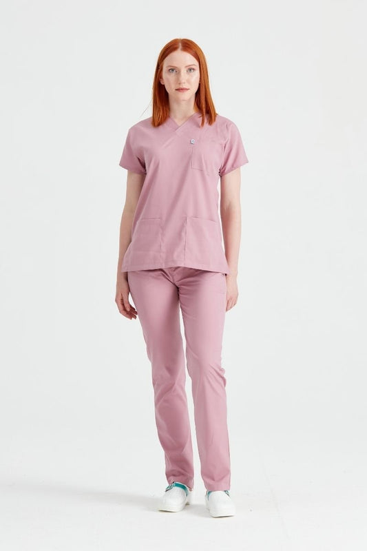 Costum Medical Elastan Roz Pudra, Pentru Femei - Rose - Model Classic Flex