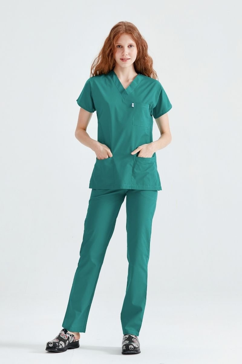 Costum Medical Elastan Verde Chirurgical, Pentru Femei - Model Classic Flex