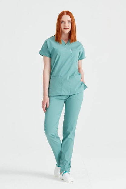 Costum Medical Elastan Verde Militar, Unisex - Model Classic Flex