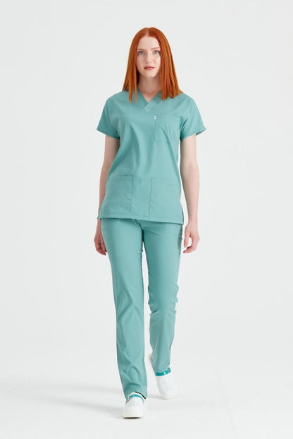 Costum Medical Elastan Verde Militar, Unisex - Model Classic Flex