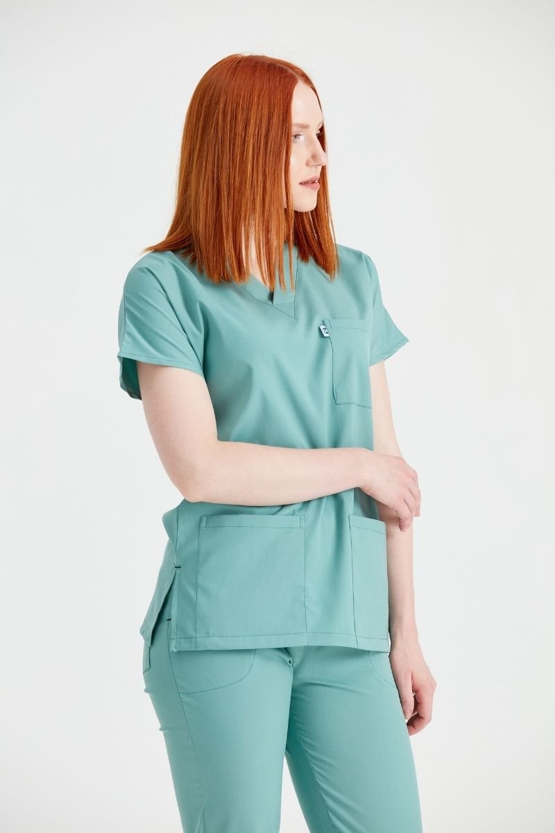 Costum Medical Elastan Verde Militar, Unisex - Model Classic Flex