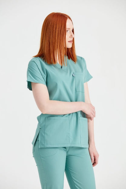 Costum Medical Elastan Verde Militar, Unisex - Model Classic Flex