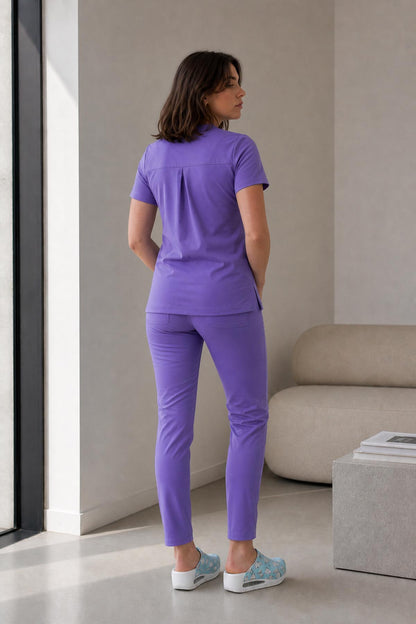 Costum medical din elastan pentru femei, Lila model Infinity