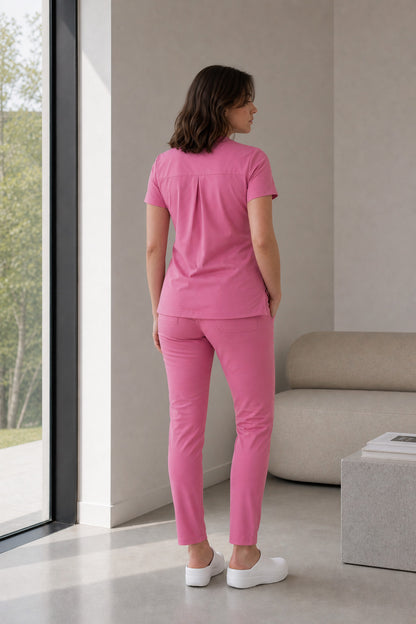 Costum medical din elastan pentru femei, Roz Deschis model Infinity