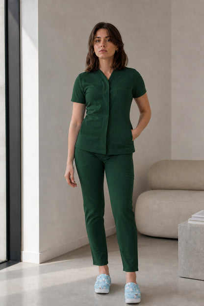 Women's elastane medical suit, Khaki Green Infinity model
