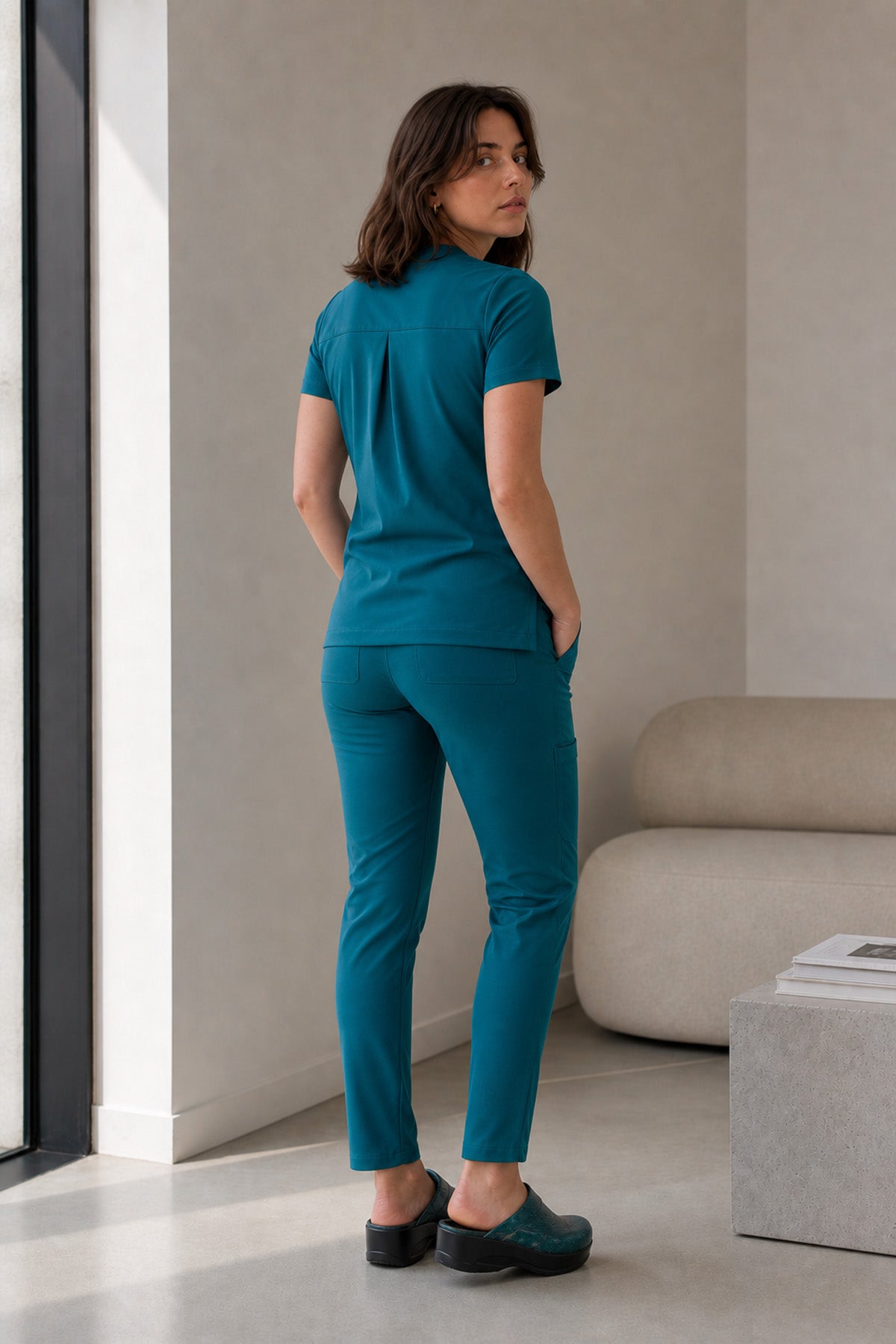 Women's elastane medical suit, Petrol Green, Infinity model