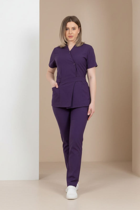 Costum Medical Kimono Elastan Pentru Femei, Culoarea Mov