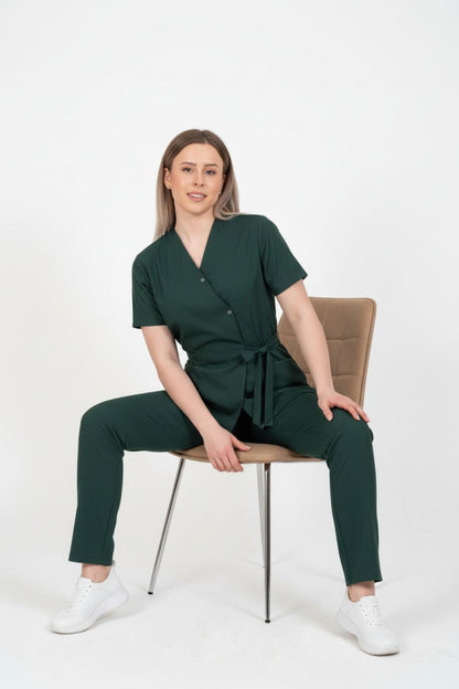 Bluza Medicala Kimono Elastan Pentru Femei, Uniforma Medicala, Culoarea Verde Kaki