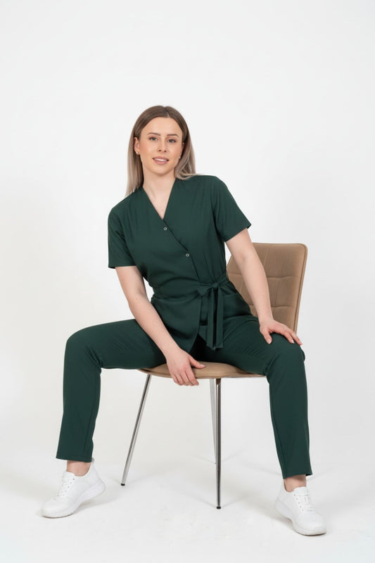 Bluza Medicala Kimono Elastan Pentru Femei, Uniforma Medicala, Culoarea Verde Kaki