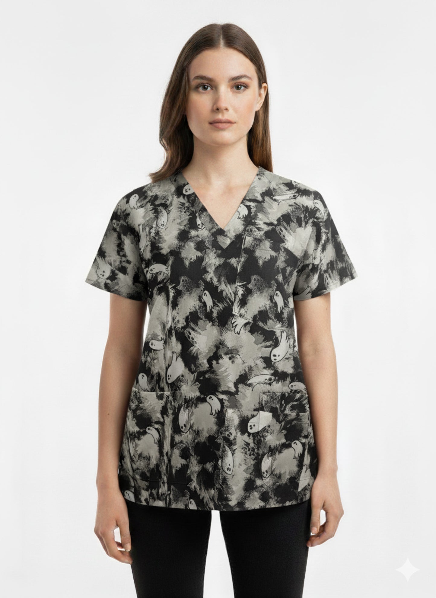 Women's Printed Elastane Medical Blouse - Ghost Medical Uniform Model