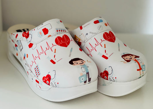 Saboti Medicali Ortopedici, Alb cu Imprimeu, Unisex - Model Airmax Alive