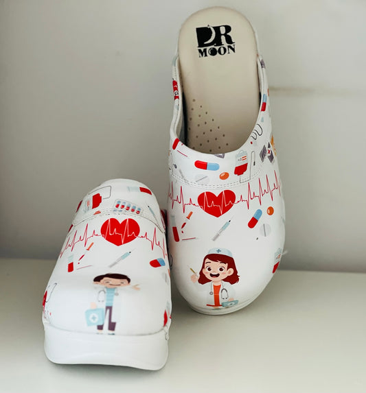 Saboti Medicali Ortopedici, Alb cu Imprimeu, Unisex - Model Airmax Alive