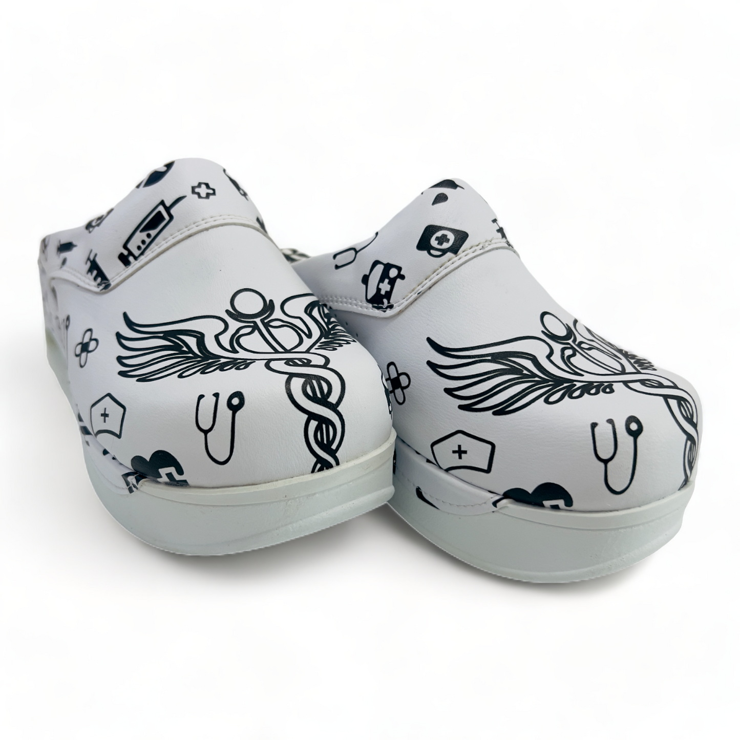 Orthopedic Medical Clogs, White with Print, Women - Model Airmax Medicine