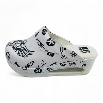 Orthopedic Medical Clogs, White with Print, Women - Model Airmax Medicine