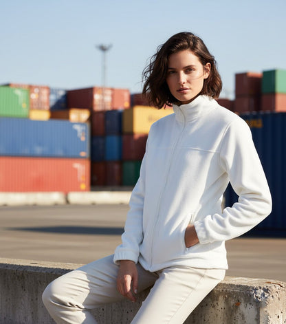 Jacheta polar cu fermoar pentru dama alb