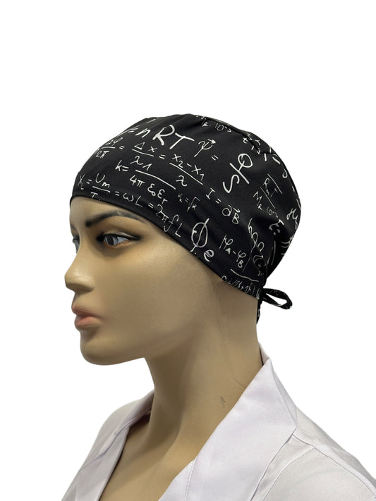 Black unisex medical cap with math print