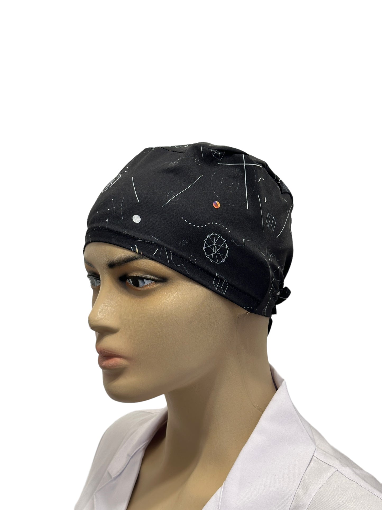Unisex black medical cap with geometry print
