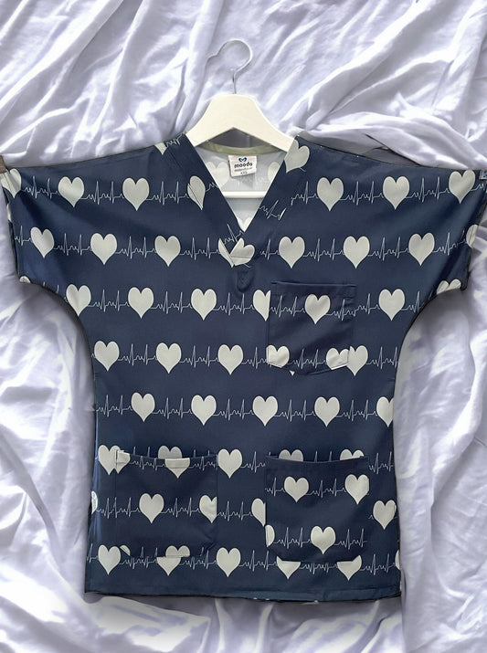 Bluza Medicala Elastan, Bleumarin cu Imprimeu, Femei - Model Rhythm