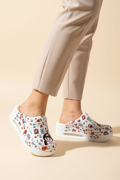 Saboti Medicali Ortopedici, Albi cu Imprimeu, Femei - Model Airmax Asistenta