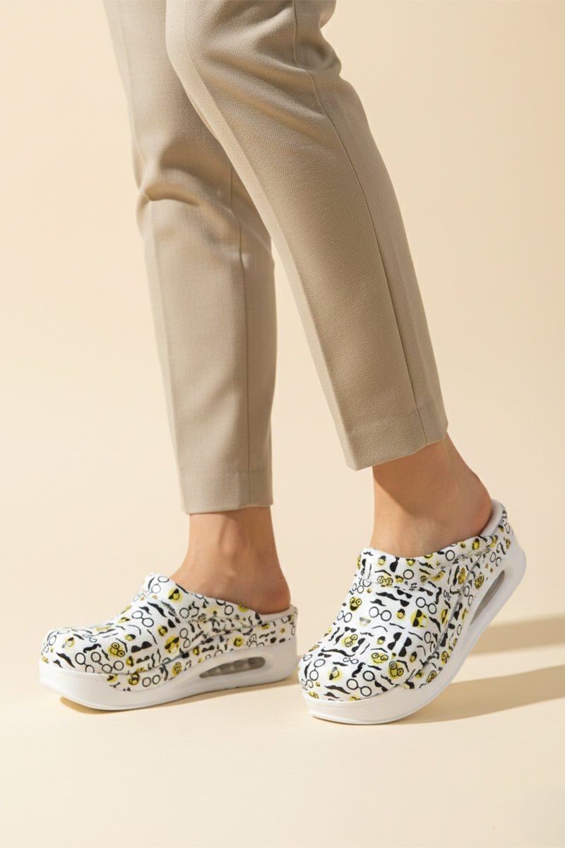 Orthopedic Medical Clogs, White with Print, Women - Airmax Ophthalmological Model