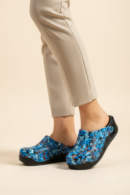 Orthopedic Medical Clogs, Black with Print, Unisex - Airmax Love Model