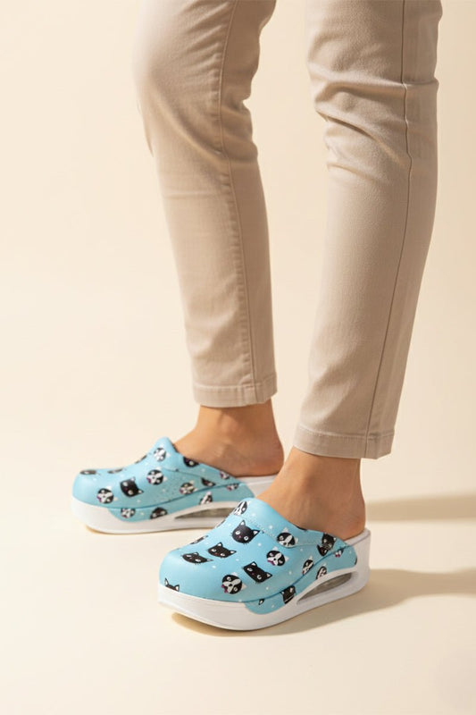 Saboti Medicali Ortopedici, Albastru cu Imprimeu, Femei - Model Airmax Pisica Mari (Big Kitties)