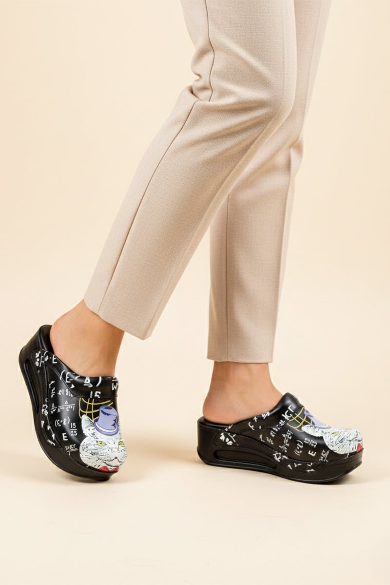 Orthopedic medical clogs, black with print, women - Airmax model Cat