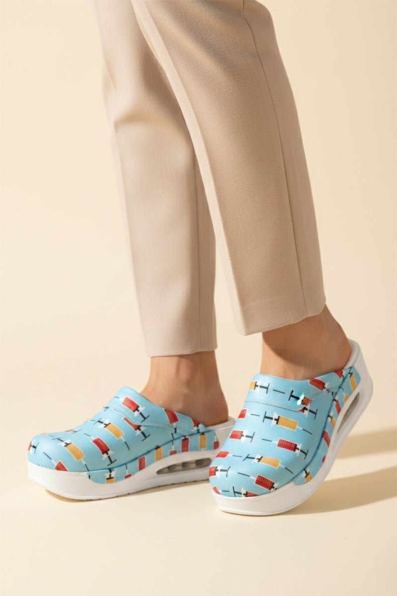 Orthopedic Medical Clogs, Turquoise with Print, Unisex - Model Airmax Syringa