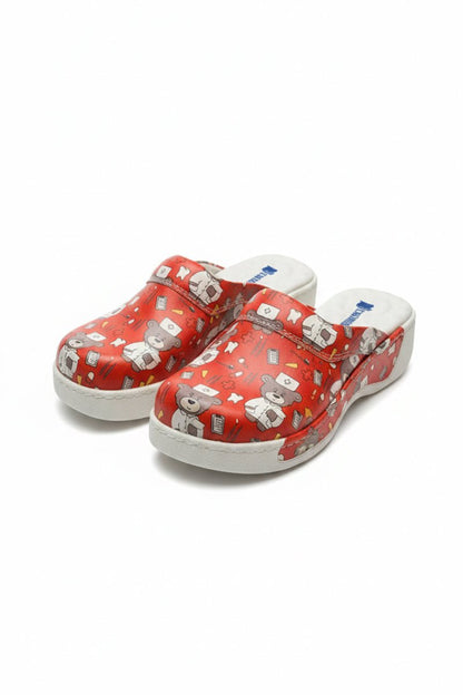 Medical clogs, red color, with print, unisex - Teddy Red comfort model