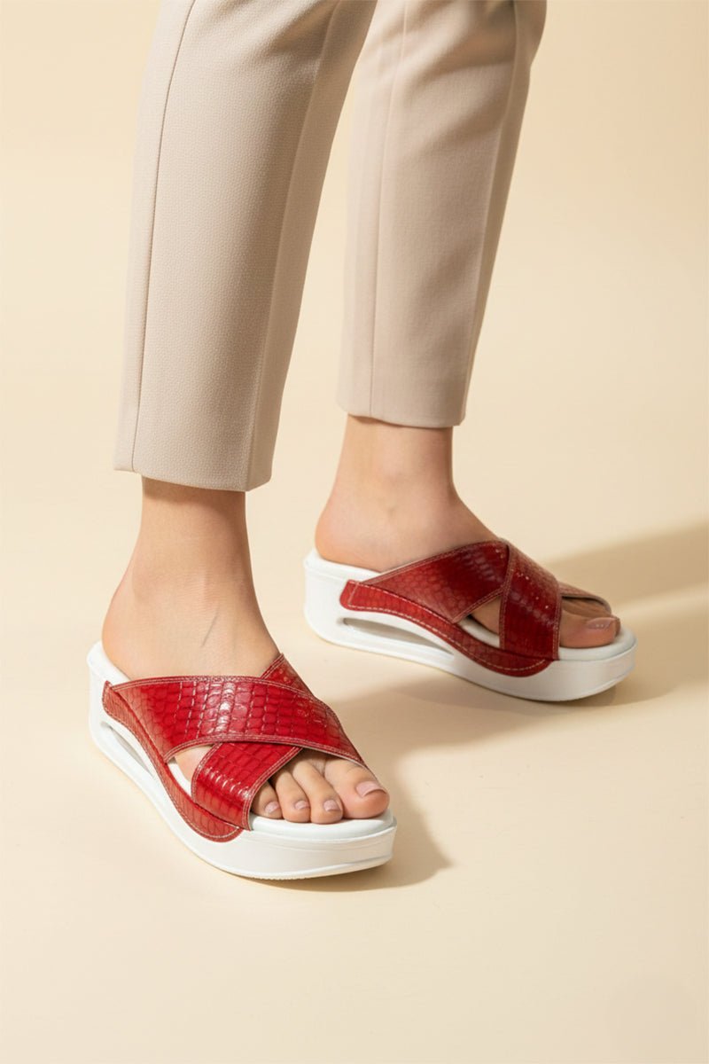 Sandale ortopedice cu barete, femei, rosu