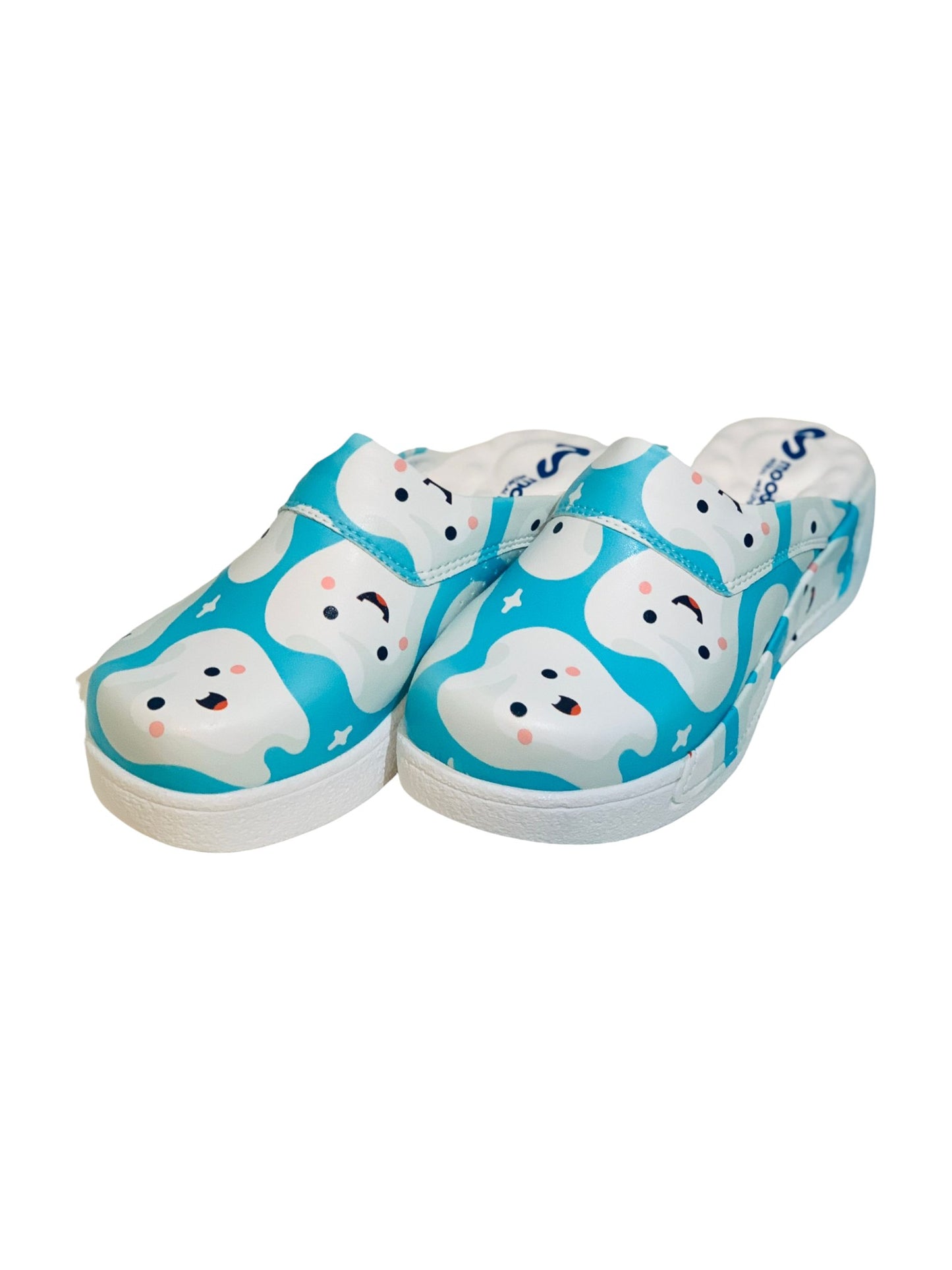 Orthopedic Medical Clogs, Turquoise with Print, Unisex - Dentist Comfort Model