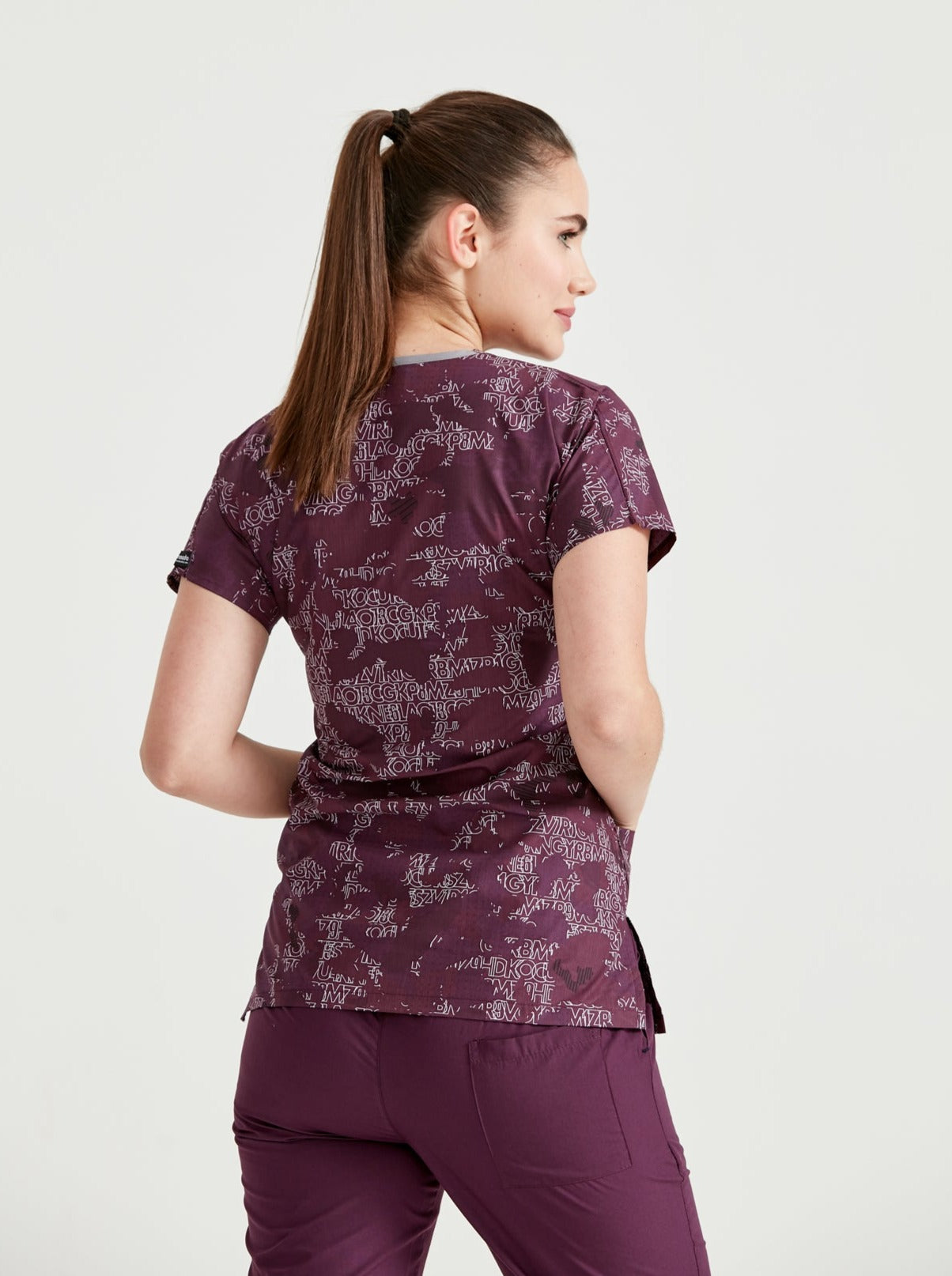 Purple elastane medical blouse, with print, women - Camouflage model