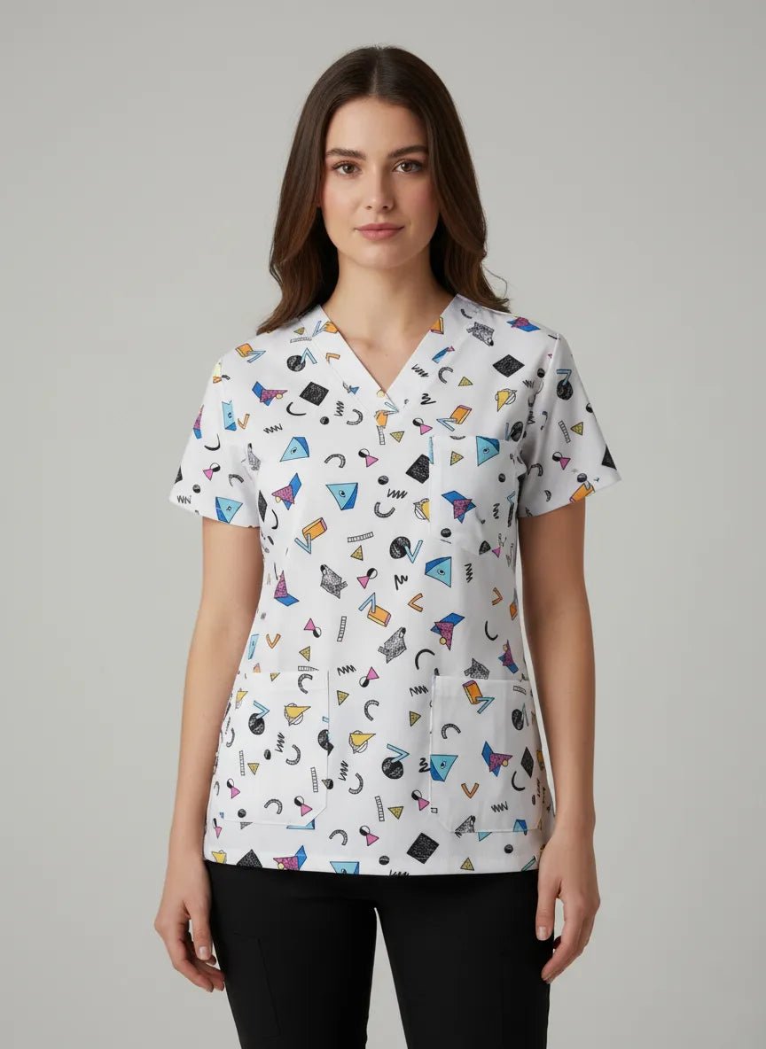 Elasztán orvosi blúz nyomtatással, női - Prisma orvosi egyenruha modell