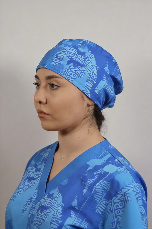 Boneta Medicala Albastra Unisex, Imprimeu Camouflage