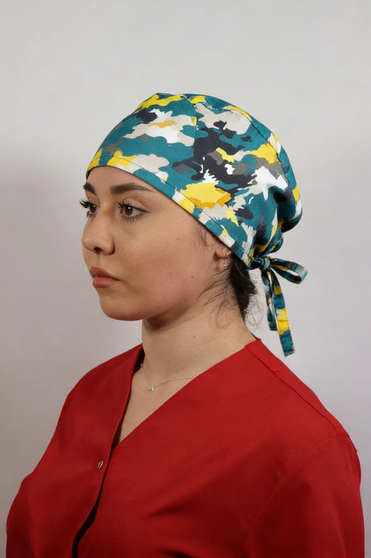 Boneta medicala alba unisex, imprimeu camouflage armata