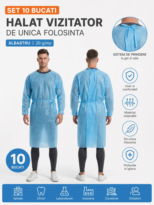 Set 10 Bucati - Halat Vizitator de Unica Folosinta, Albastru, 20 g/mp