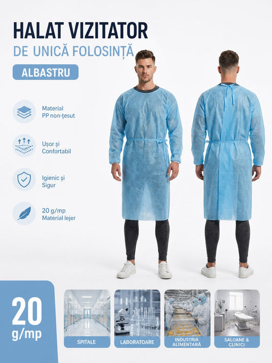 Halat Vizitator de Unica Folosinta, Albastru, 20 g/mp