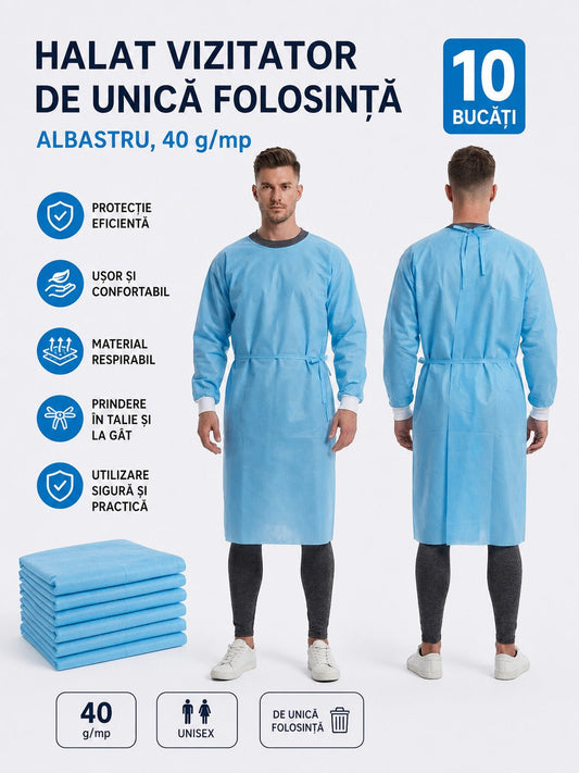 Set 10 Bucati - Halat Vizitator de Unica Folosinta, Albastru, 40 g/mp