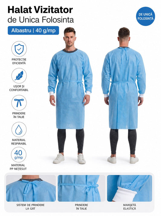 Halat Vizitator de Unica Folosinta, Albastru, 40 g/mp